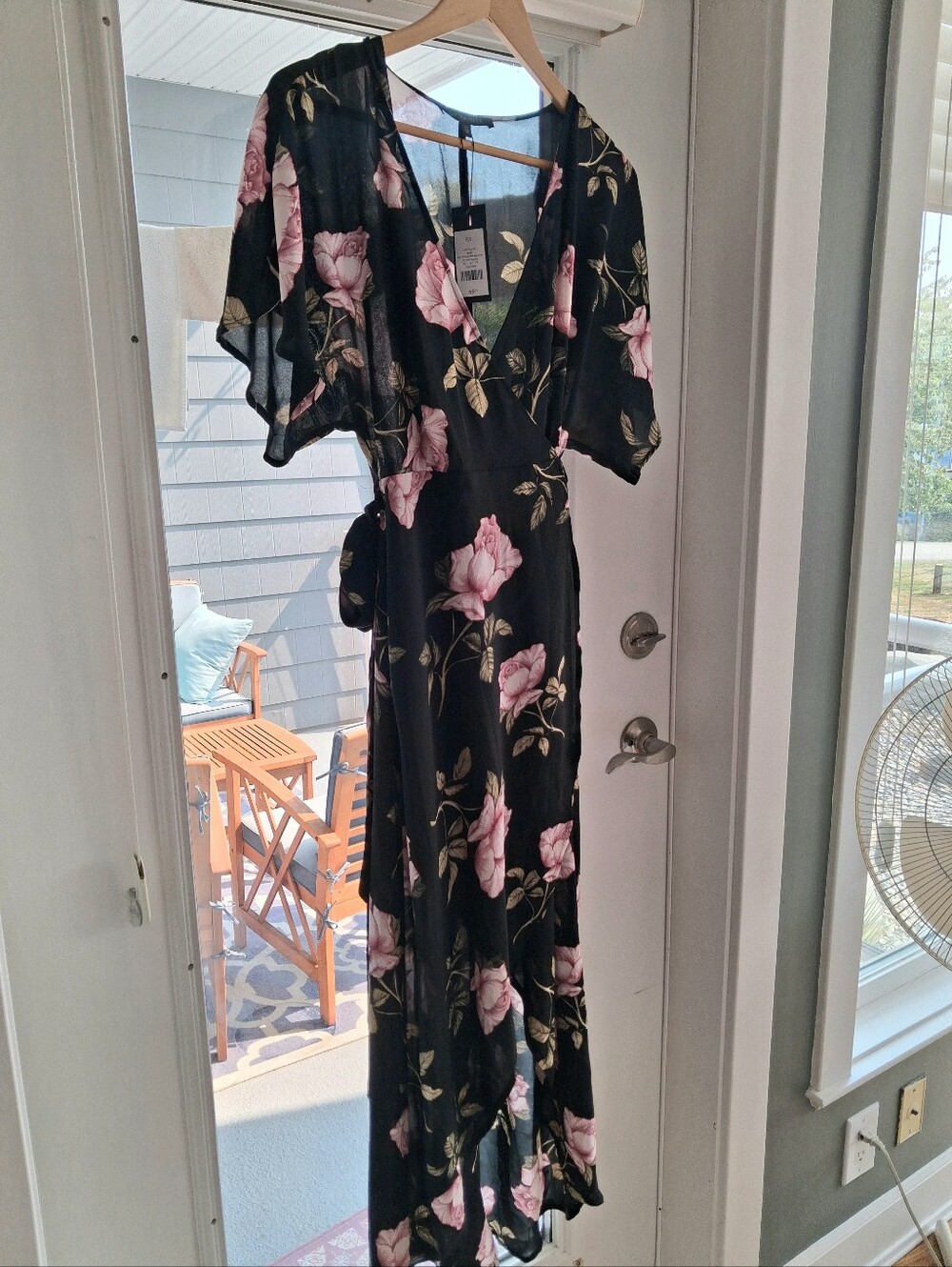 Dynamite Black Maxi Dress with Pink Rose Print